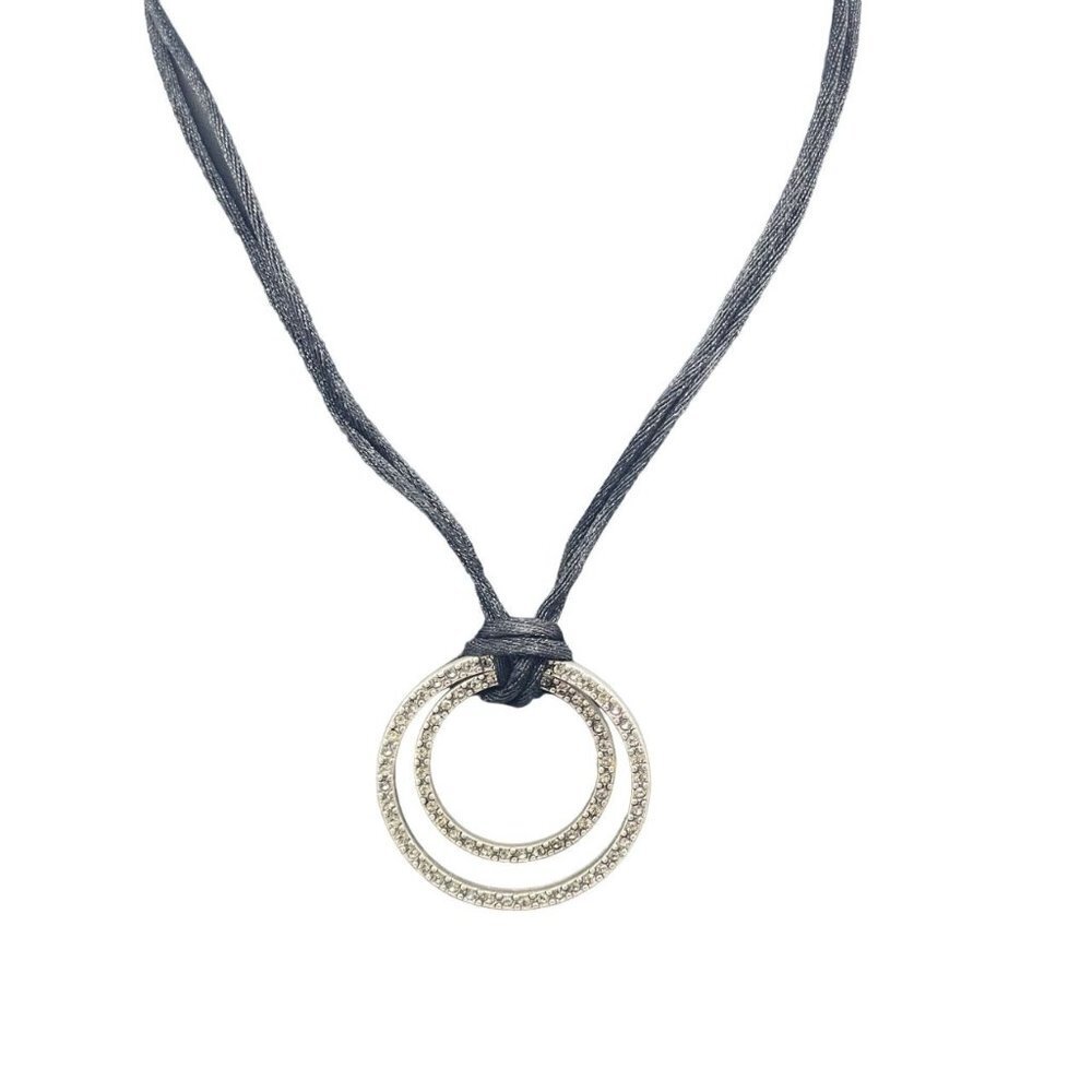 WHBM White House Black Market Double Circle Pendant Black Cord Necklace Beach